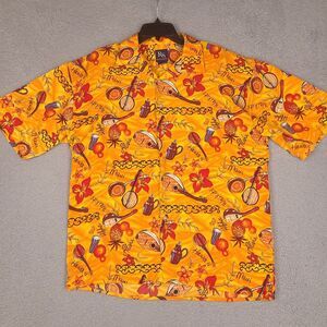 Ringo Sport Hawaiian Shirt Mens Large Orange‎ Floral Maui Waikiki Aloha Camp
